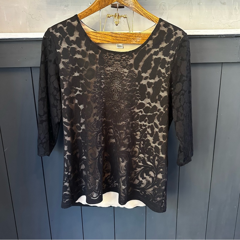 Christopher & Banks CJ Banks Black Lace Long Sleeves Top XL